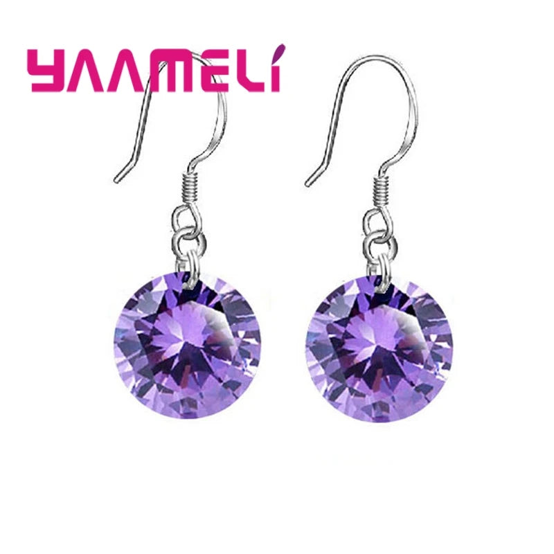 Bulk Sale Price 8 Colors Women Girls French Hook Earrings 925 Sterling Silver Color 8MM/10MM CZ Crystal Ball Jewelry 925 Stamped Qme