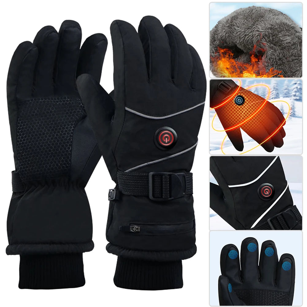 DC Plug in Winter Warm Electric Heated Gloves Heated Gloves Winter Ski Gloves Touch Screen Windproof Heated Gloves for Women Men Qme