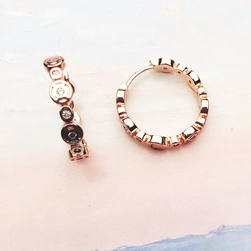 Rose Gold Creole Circles Hinged Hoop Earrings Europe Style Glam Trendy Fine Jewerly For Women Gift In 925 Sterling Silver Qme
