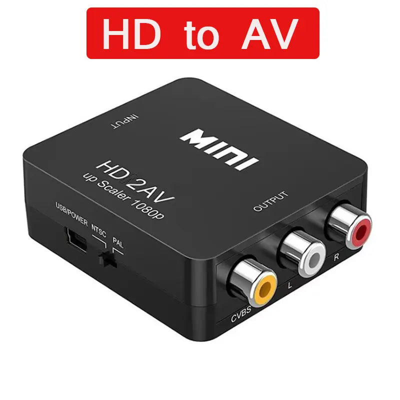 HD 1080P hdmi-compatible To RCA AV/CVBS Adapter Converter High Quality AV2HD Audio Video Cable CVBS AV Adapter with USB Cable Qme HD to AV Black