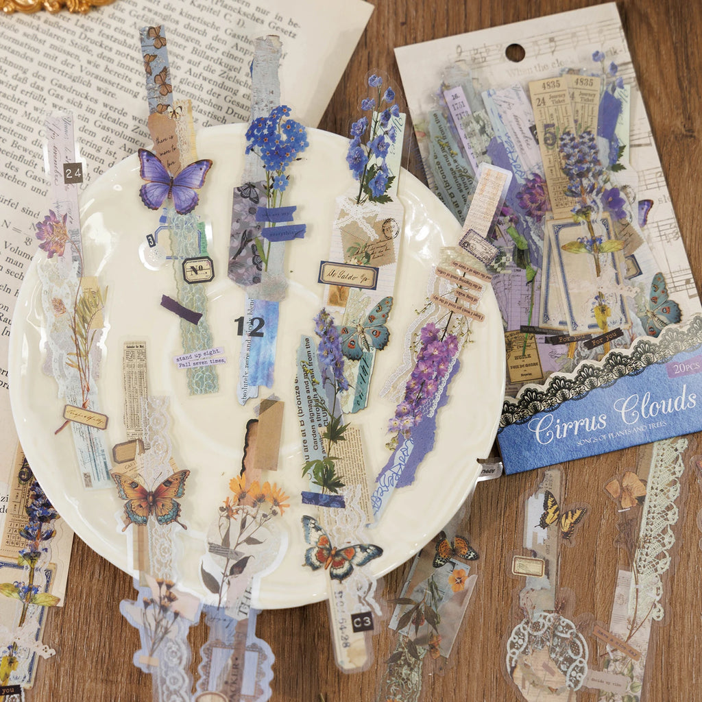 20 sheets Colorful Butterfly Plant PET Decorative Stickers Diary Scrapbooking Material Toy Aesthetic Album Stationery Sticker Qme