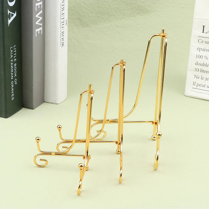 Dish Frame Picture Plate Rack Easel Storage Decoration Gold Iron Qme