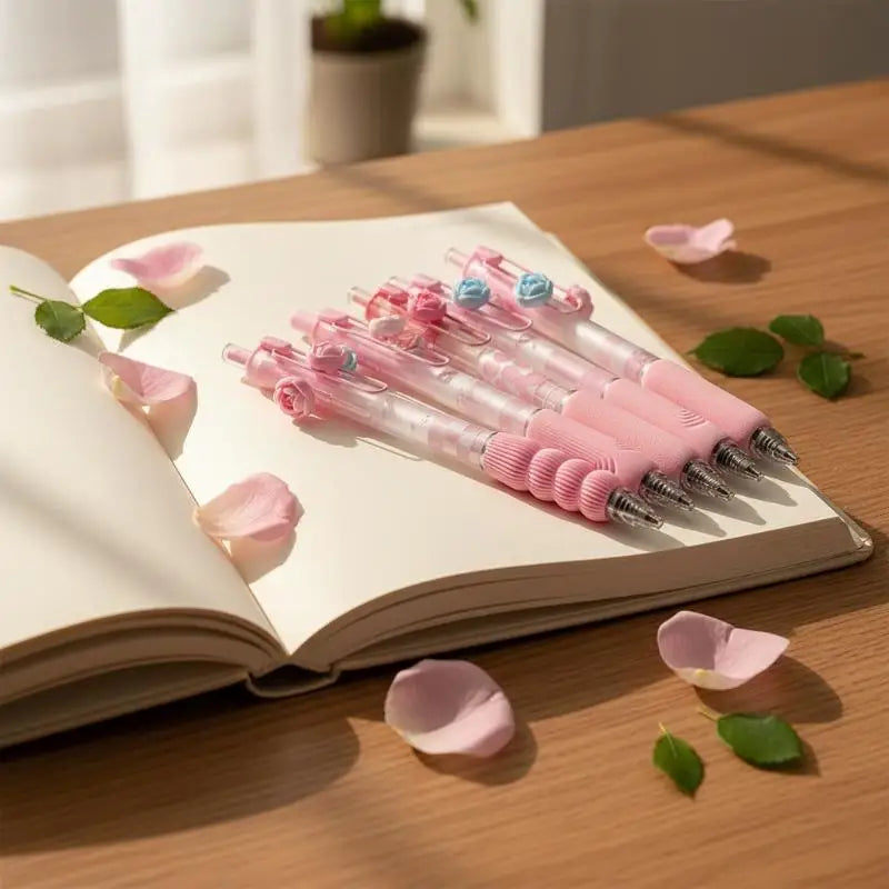 3D Flower Retractable Gel Pens Soft Anti-slip Grip Fine Nib Smooth Qme