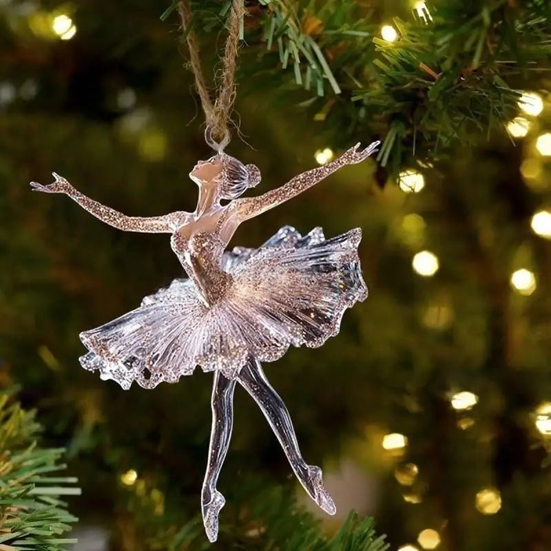 Sparkling 2D Acrylic Pendants Ballerina Simulation Christmas Tree Hangings Car Rearview Mirror Charm Decoration Ornaments Qme A13