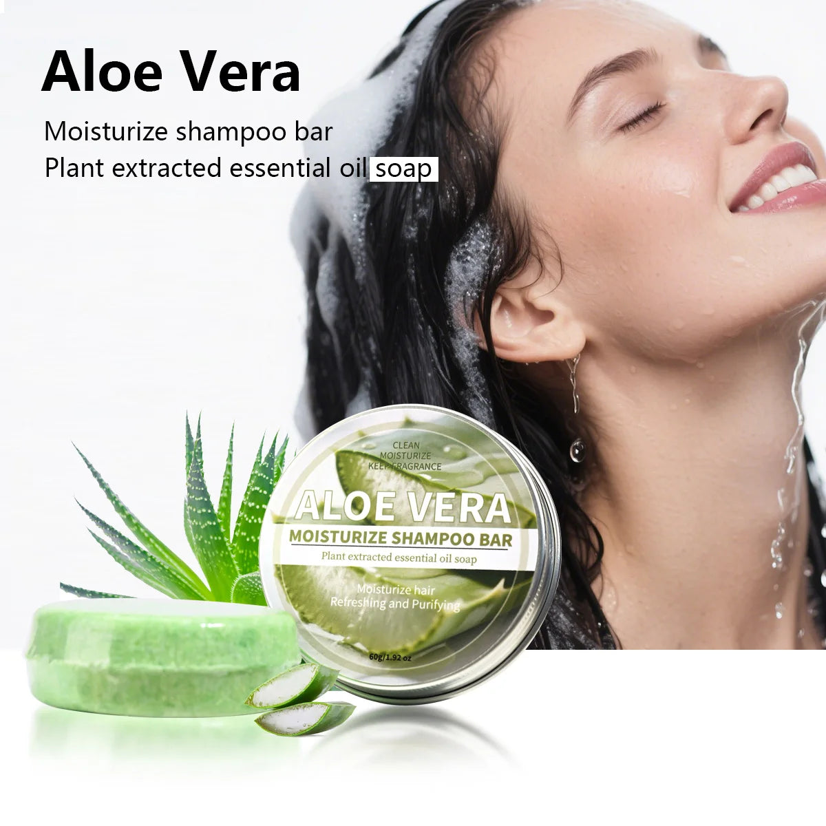 Aloe Vera Moisturizing Shampoo Bar Plant Extract Essence Deep Qme 60g