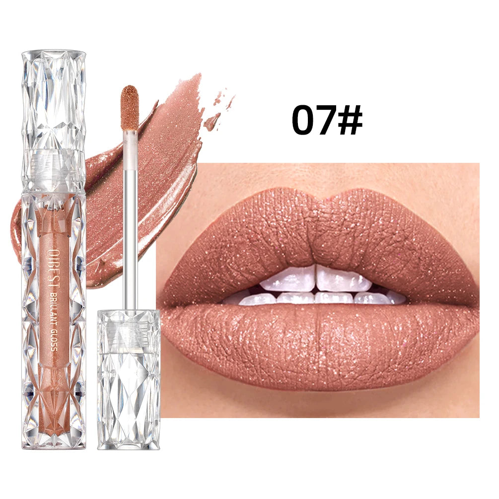 QIBEST Diamond Liquid Lipstick Moisturizing Long-Lasting Purple Sparkling Waterproof Lip Gloss Cosmetics Matte Glitter Lipstick Qme 07