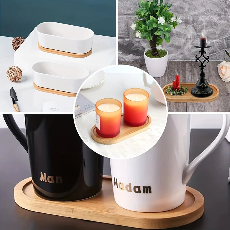 Durable Bamboo Tray Simple Style Wood Saucer for Home Decor Plant Pot Base Coffee Tea Cup Mat Kitchen Accessories Gift Idea Qme