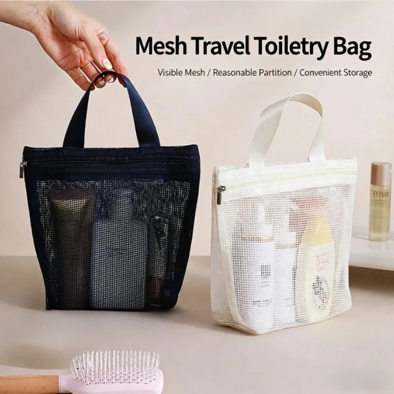 Mesh Makeup Toiletry Storage Bags Handbags Portable Travel Washing Body Shower Tools Organizer Hanging Organizer Pouch Qme