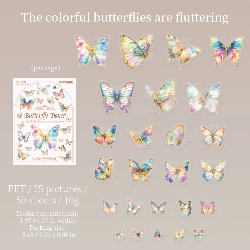 50pcs Butterfly Stickers pack Junk Journal Planner Collage Aesthetics Decoration Scrapbooking Supplies School Stationery Sticker Qme A
