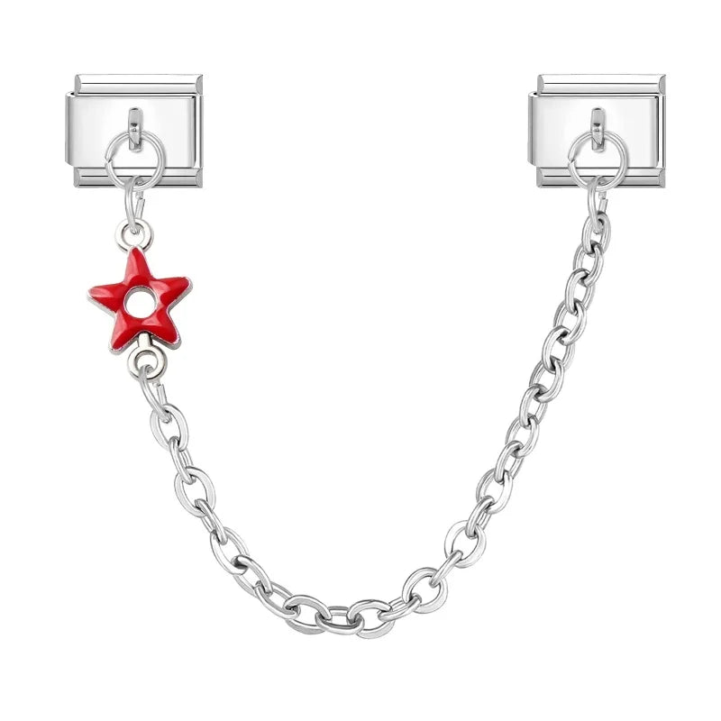 Wholesale Fashion Colour Stars Tassel Chain Module Italian Charm Bracelet Fit 9mm Hand Chain Stainless Steel DIY Jewelry Making Qme Style 3