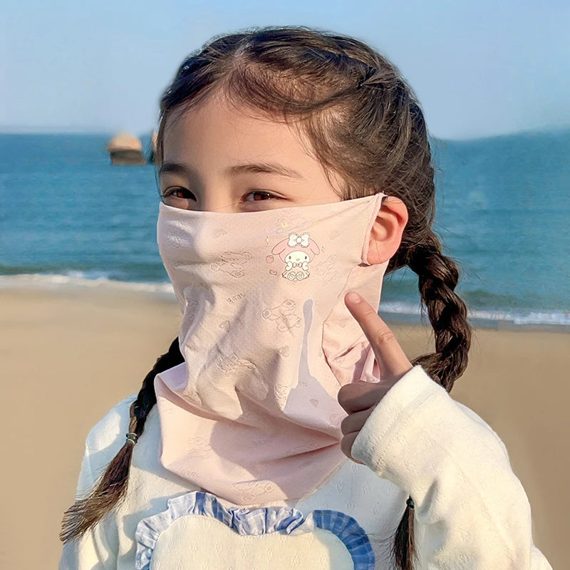 Melody Kuromi Sun Protection Face Mask Lightweight, Breathable Ice-Silk Sun Protection Mask for Students UV-Protective Mask Qme