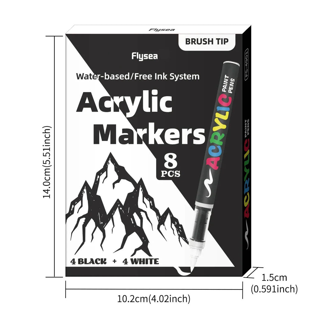 8pcs Black and White Acrylic Paint Markers Set, Large Ink Capacity, Acrylic Markers for Illustration Sketching, Wood, Glass Qme