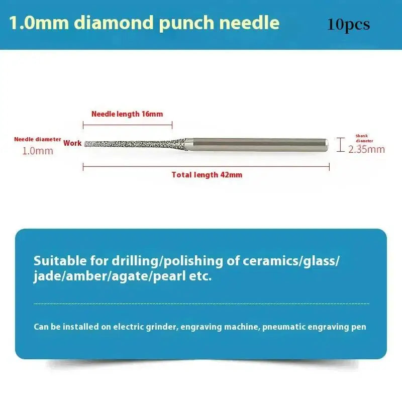 10Pcs 0.8/1/1.2/1.5/1.8/2/2.5MM Diamond Coated Drill Bits With 2.35MM Shank For Glass Jade Jewelry Grinding And Polishing Qme 1.0