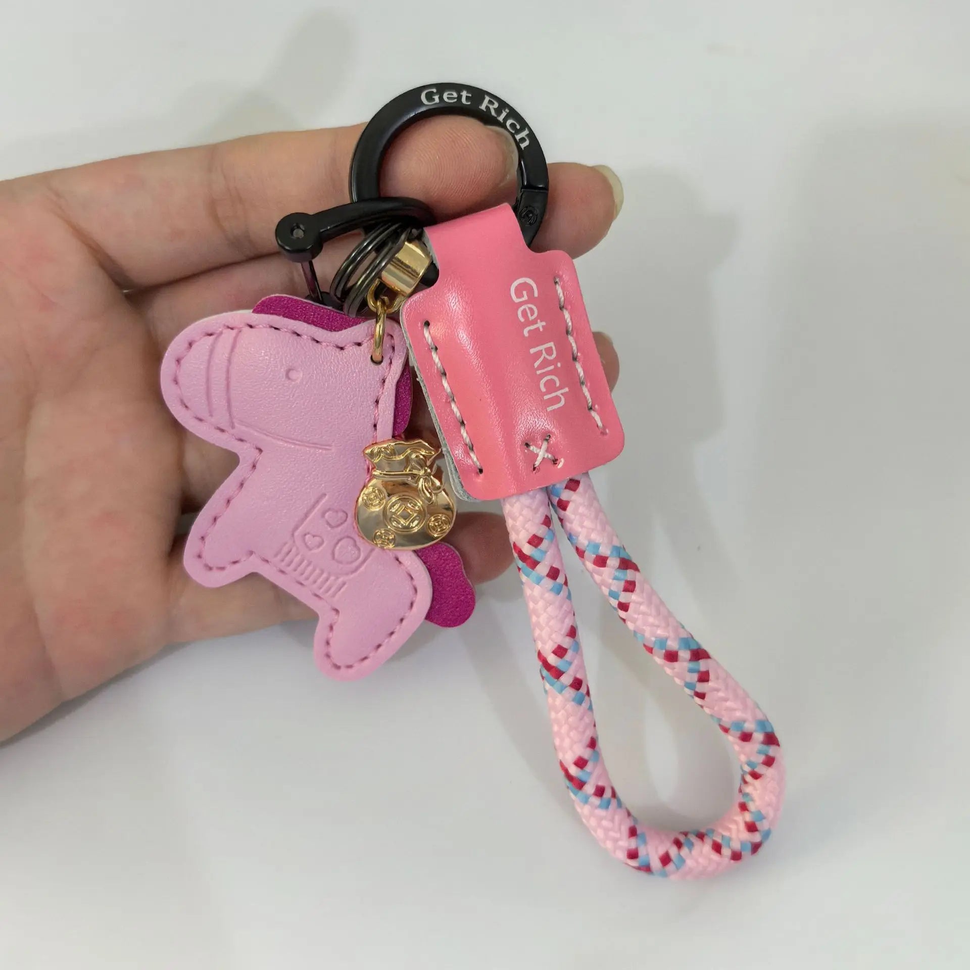Money Soon Keychain Pendant Handmade Leather Car Key Chain Bag Cute Qme Pink