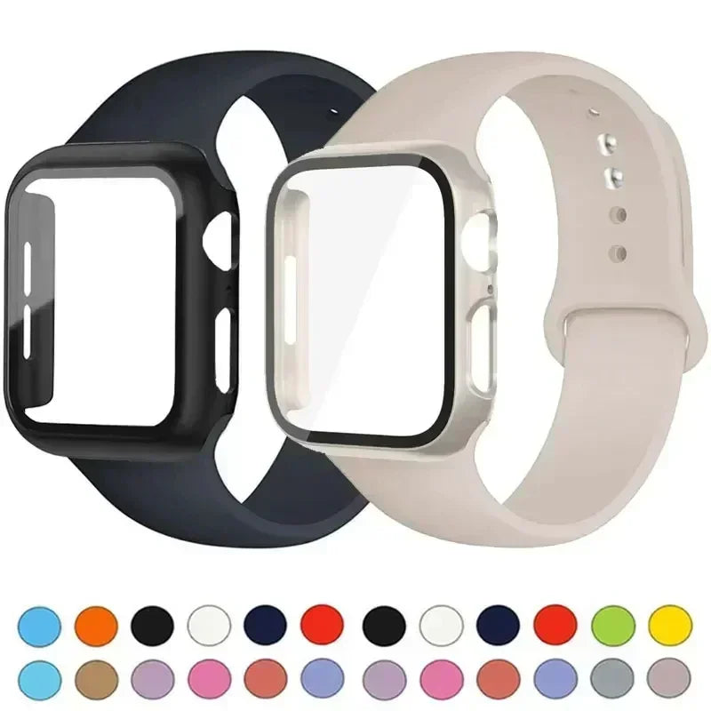 Glass+Case+Strap for Apple Watch Band 45mm 44mm 41mm 40mm 38mm 42mm Screen Protectors for Apple IWatch Series 9 8 7 6 SE 5 3 4 Qme