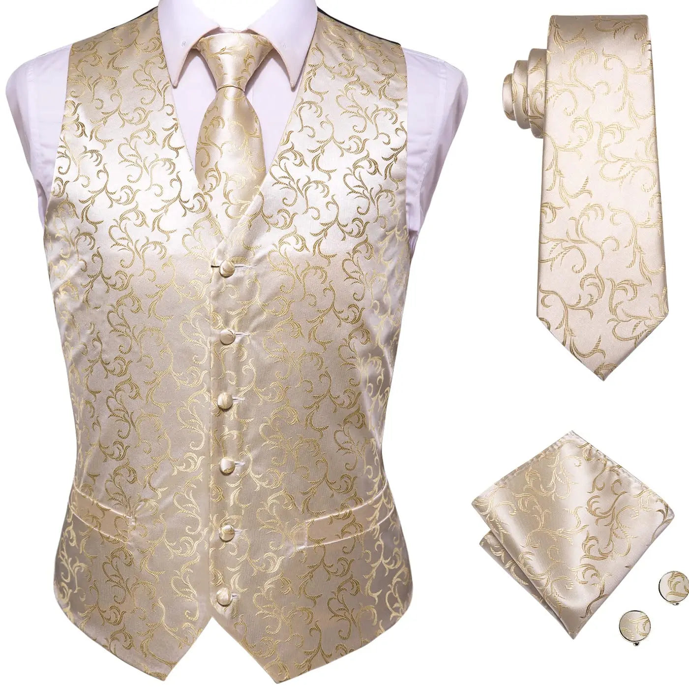 Men's Floral Paisley Suit Vest Tie Formal Waistcoat Necktie Pocket Qme MJTZ0017 S