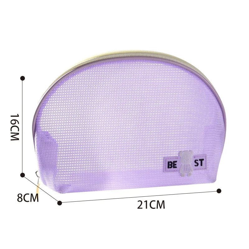 Hot Sale Portable Handheld Toiletries Bag Outdoor Travel Cosmetic Organizer Mesh Toiletry Organizer Trendy Beach Cosmetic Pouch Qme HalfRoundBagPurple