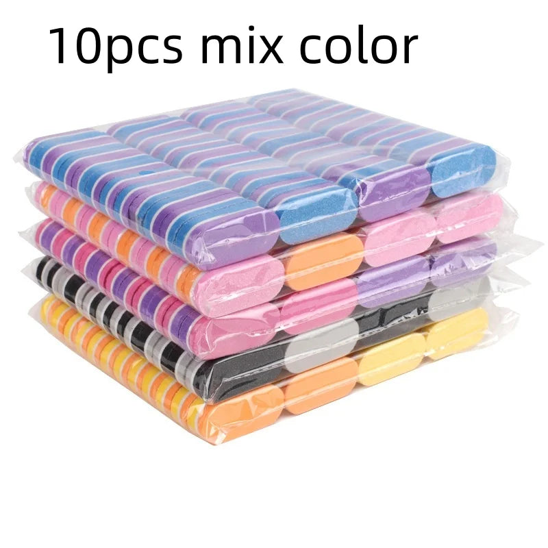 10/50/100pcs mix Professional Buffer Sponge Nail File Mini Double-sided Nails Art Blocks Polishing Manicure Pedicure Qme 10pcs mix color