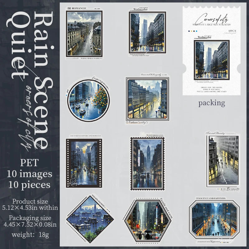 10 pcs/pack Night view of the city Theme PET Sticker Pack DIY Scrapbooking Collage Diary Aesthetics Decor Stationery Stickers Qme A