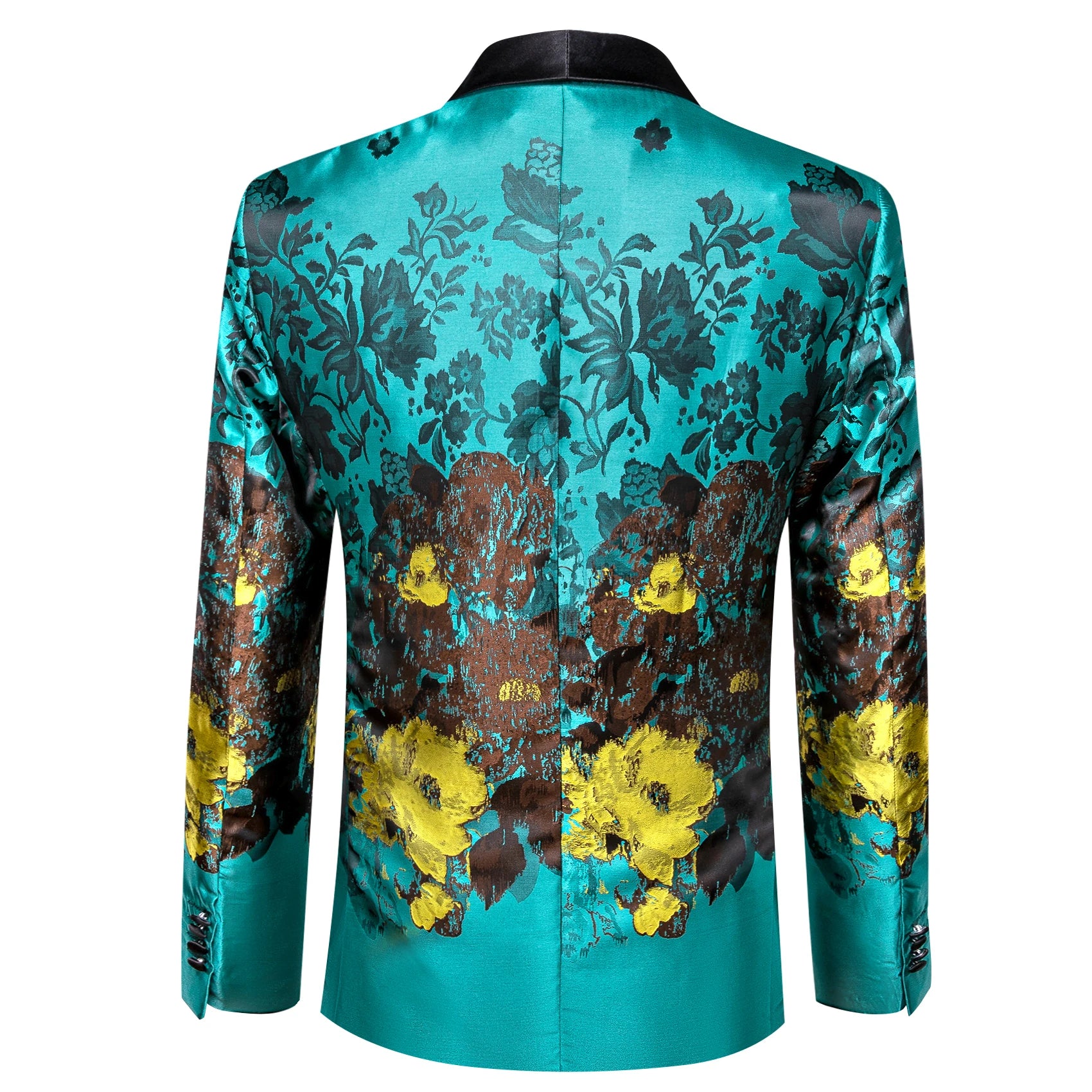 Men's Teal Floral Jacquard Shawl Lapel Blazer Luxury Tuxedo Jacket Formal Suit Coat for Wedding Prom Party Nightclub Outerwear Qme