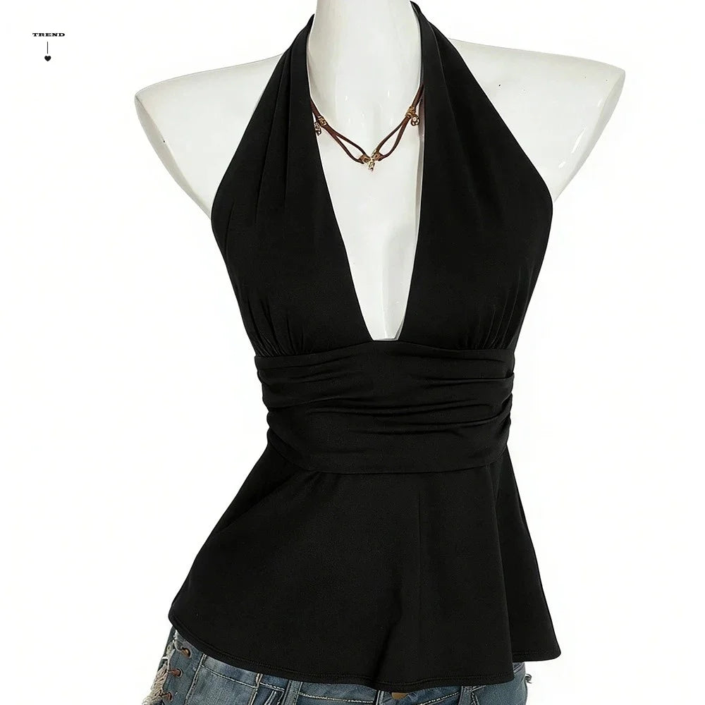 Fashion Sleeveless Women Crop Pleated Y2k Lace-up Dots Camisole Beach Qme