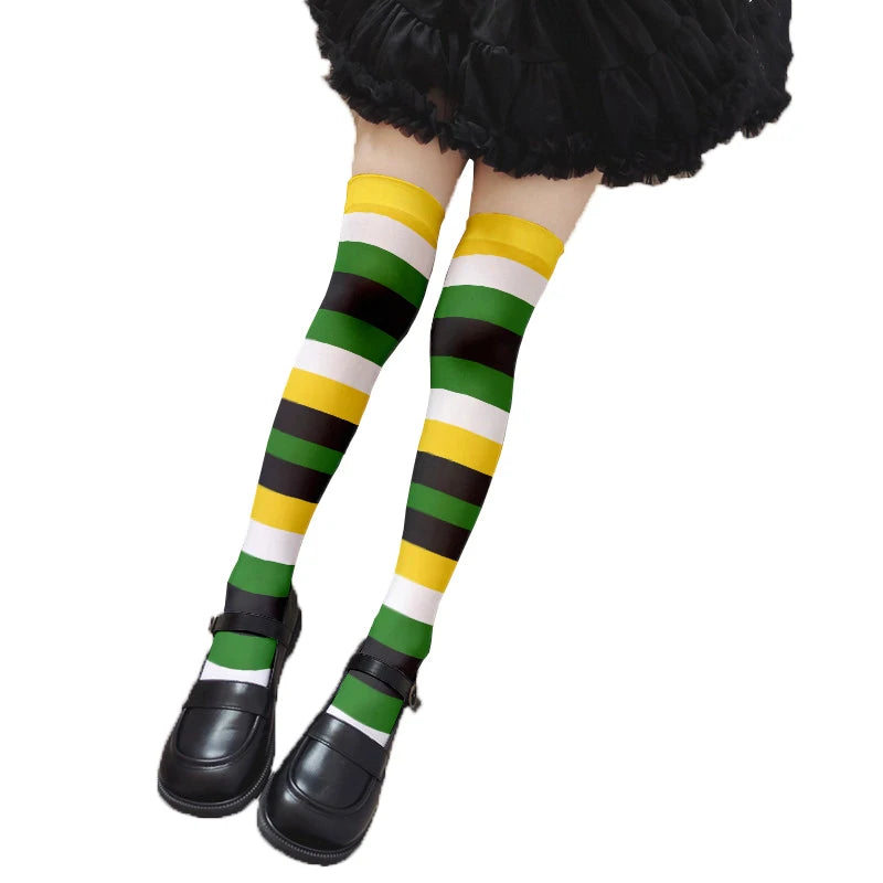 Fun Rainbow Striped Stockings Women's Sexy Fashion Multicolor Thigh Qme style15 One Size