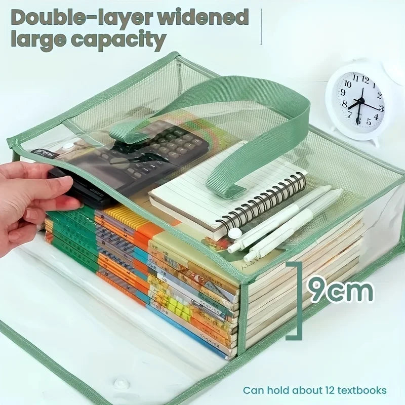 2pcs Large-capacity Transparent PP File Bag, Suitable for Stationery- Durable Portable File Box with Visible Content Design Qme