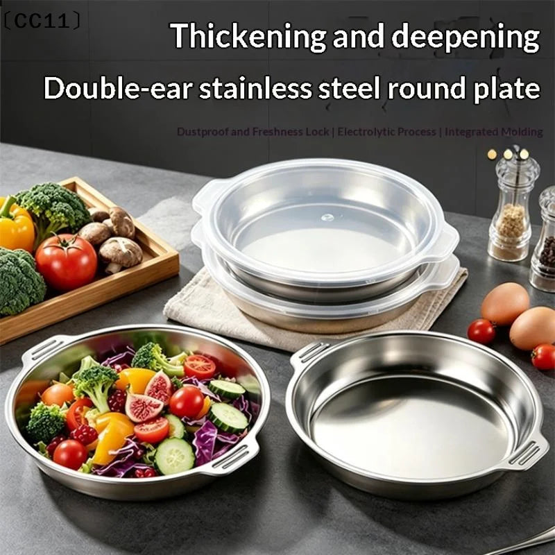 Round Stainless Steel Food Storage Container Lid Grade- Airtight Tray Qme