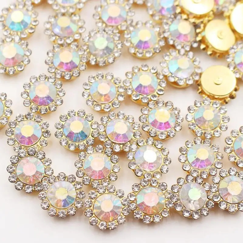 10/12mm Round Crystal Glass Sewing Stone Glue-on Claw Rhinestones Gold Base Button Sew On Rhinestones For Diy Clothes Crafts Qme