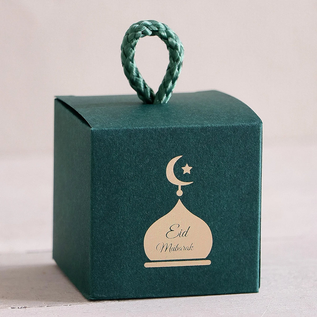 Set of 5 Elegant Mini Eid Al-Adha Gift Boxes with Gold Design and Twist Handles Perfect for Storing Candies, Chocolates and Sma Qme 5Pcs-Green Other Other