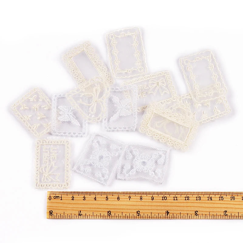 10pcs 33-51mm Mix White Lace Appliques For DIY Clothing Bag Decoration Sewing Accessory Exquisite Patch Without Gum cp4188 Qme