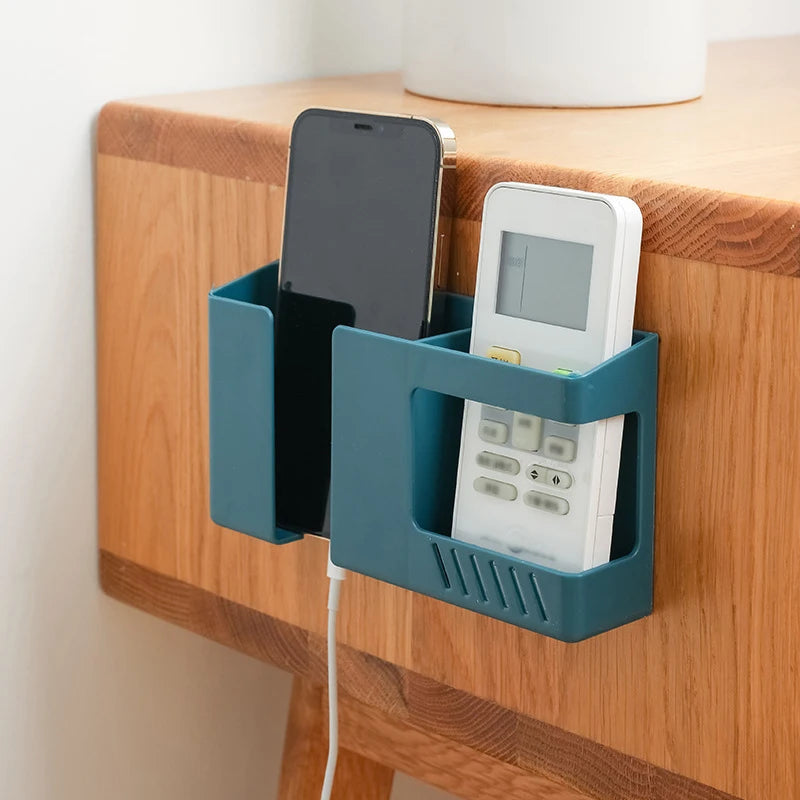 1PC Wall-Mounted Non-Punching Remote Control Storage Box Rack TV Air Conditioning Mobile Phone Charging Rac Qme