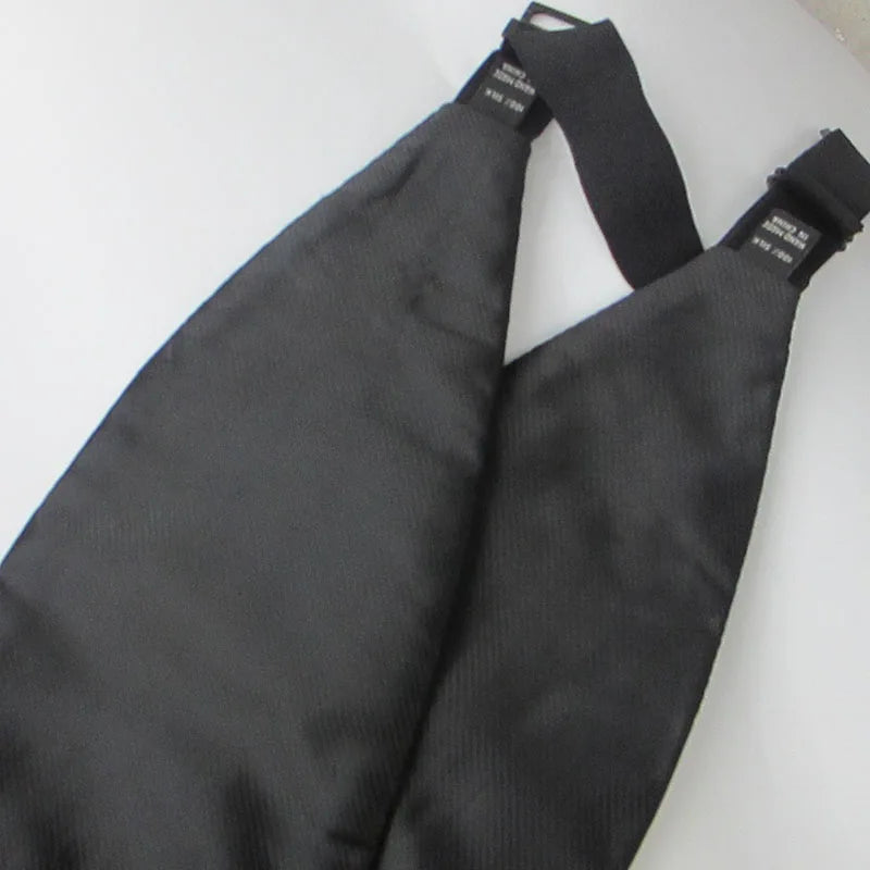 Men's Classic Cummerbund Black Silk Buckle Elastic Bellyband Formal Qme