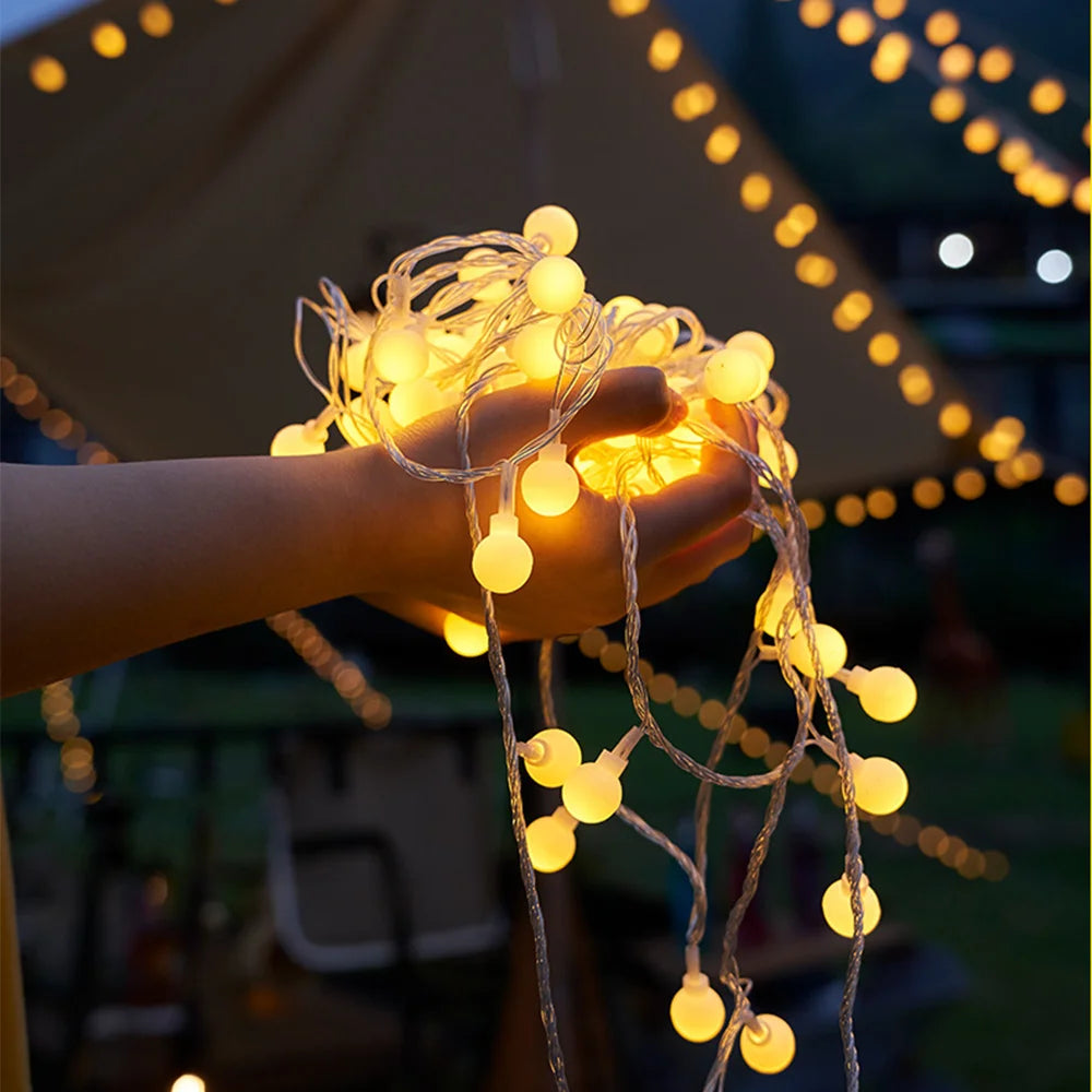 String Lights Camping Lamp Outdoor Crystal Globe Waterproof USB Qme