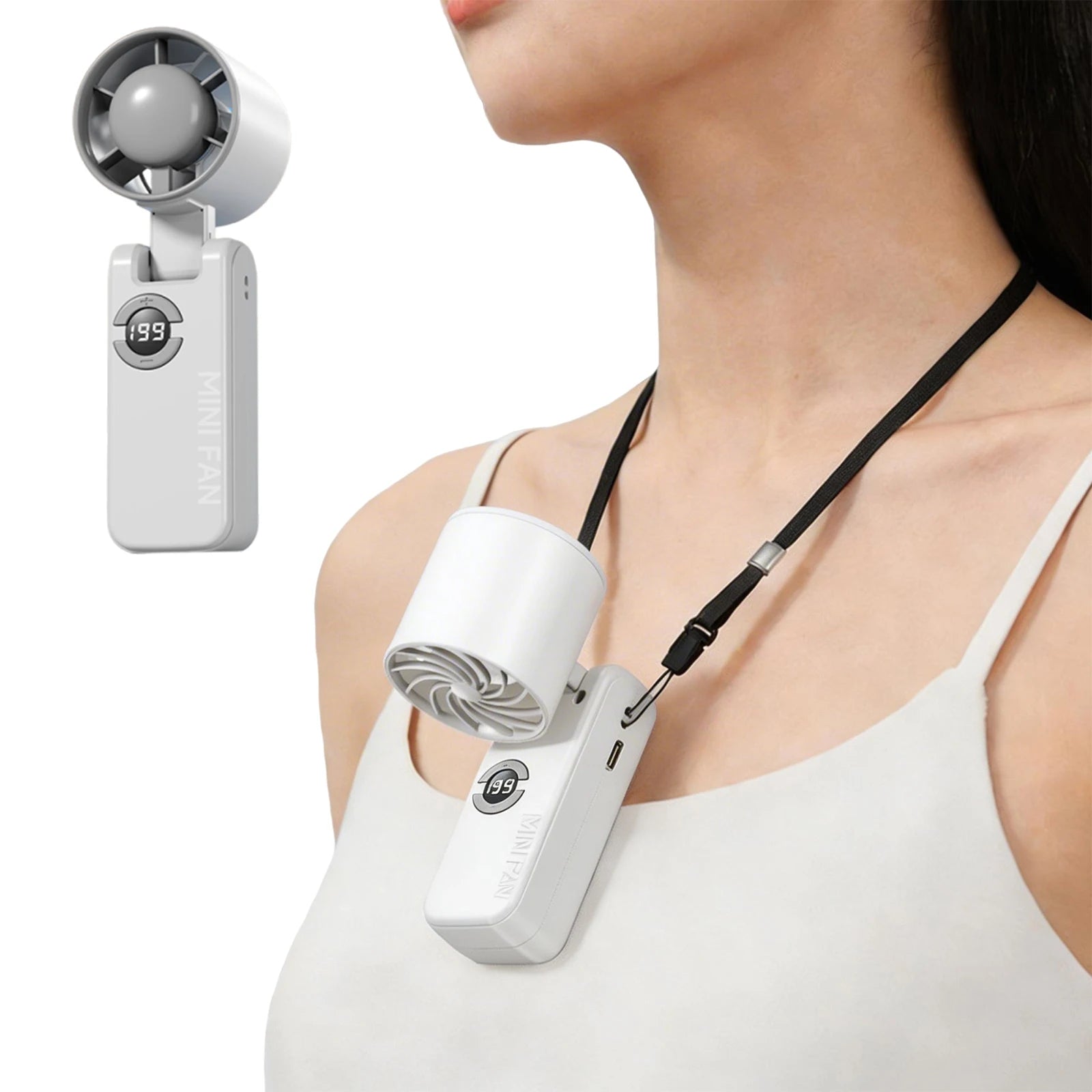 Portable Electric Fan Type-C Charging Rechargeable Hanging Turbo Fans Adjustable Powerful Air Blower for Outdoor Travel Commute Qme