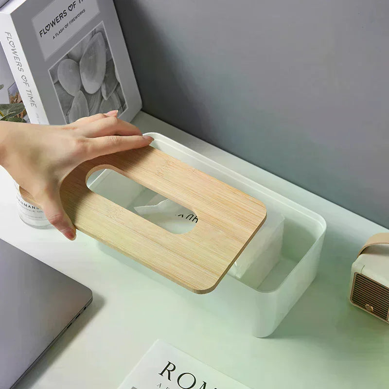 Luxurious Bamboo Rectangular Tissue Box Cover Waterproof Elegant Qme