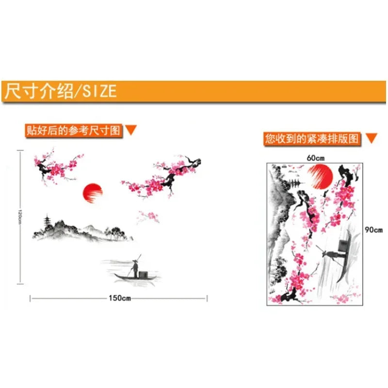Chinese Sakura Japanese Pink Cherry Blossom Tree Decoration Mural Qme