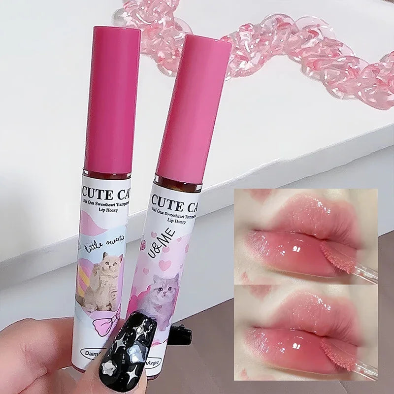6Pcs/set Cute Cat Mirror Water Lip Gloss Set Red Tint for Lips Makeup Long Lasting Glass Lip Glaze Waterproof Lipstick Kit Qme