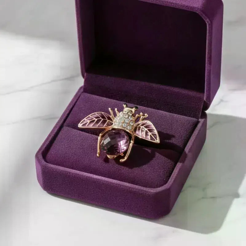 Rose Gold Plated Purple Crystal Bee Brooch With Rhinestone Enamel Wings For Wedding Party Daily Wear Qme