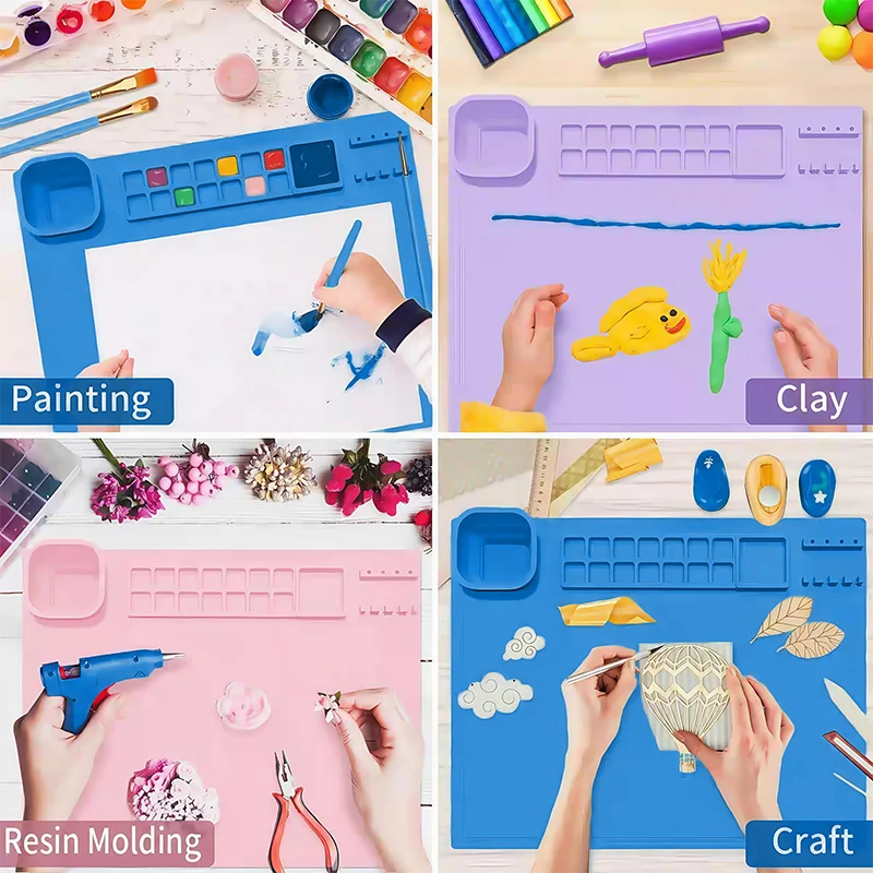 1PCS Silicone Painting Pad Brush Holder Silicone Mat,Silicone Art Drawing Pad Washable Graffiti Mat Birthday Gift Oil Paint Pad Qme