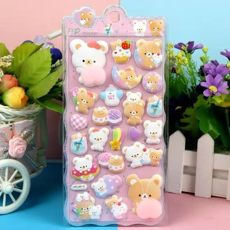 1 Sheet 3D Cute Animal Butt Stickers, Stress Relief Puffy Squishy Sticker for DIY Scrapbook Guitar Phone Case Laptop Decal Qme Little bear-13