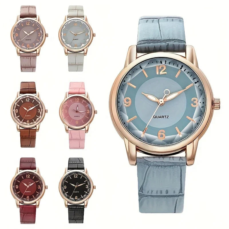 Casual Round Pointer Quartz Watch Ladies Fashion Analog PU Leather Wristwatch For Women Girls Students Qme