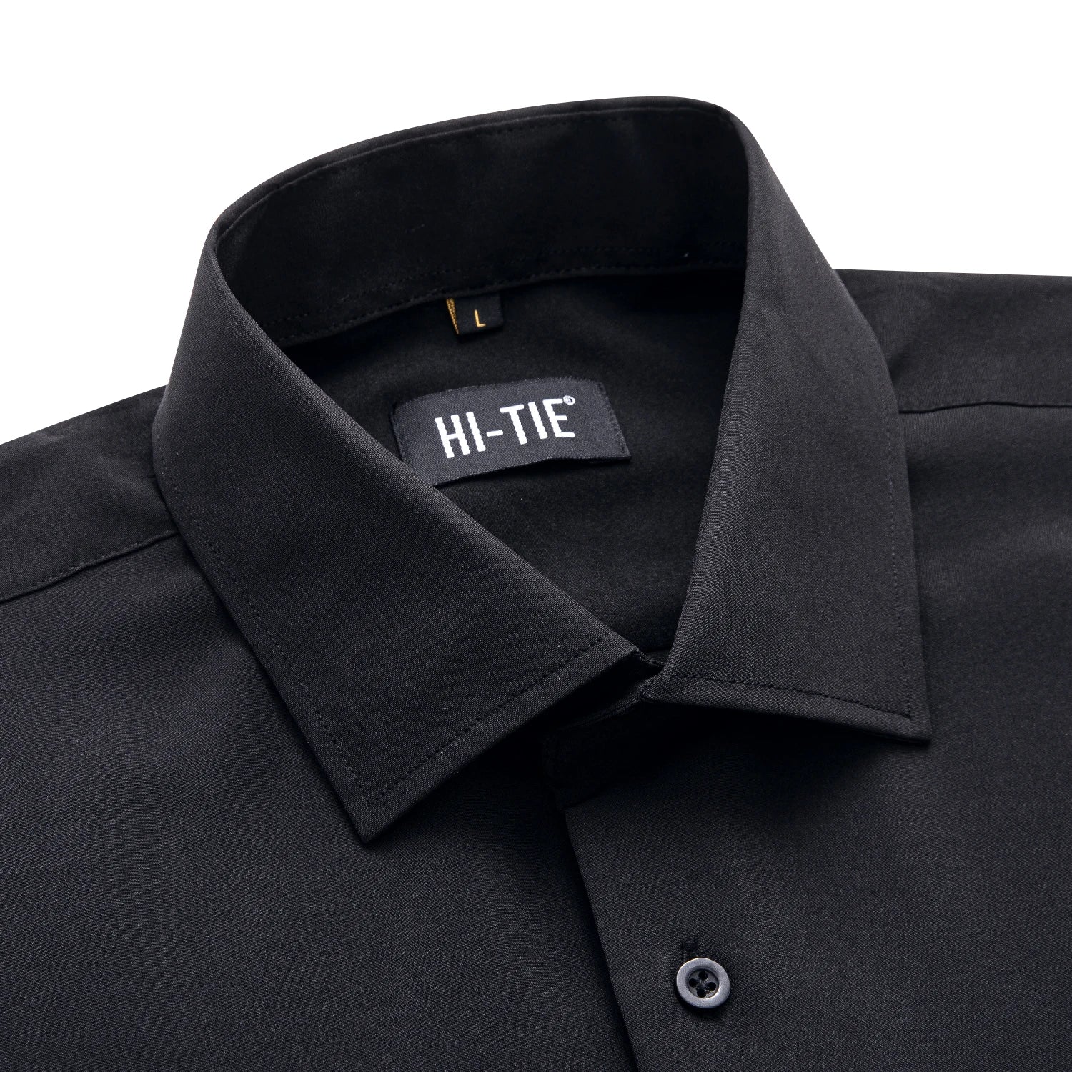 Hi-Tie Jacquard Solid Black Purple Mens Silk Shirt Long Sleeve Lapel Shirt Blouse Outerwear Wedding Office Breathable Quality Qme