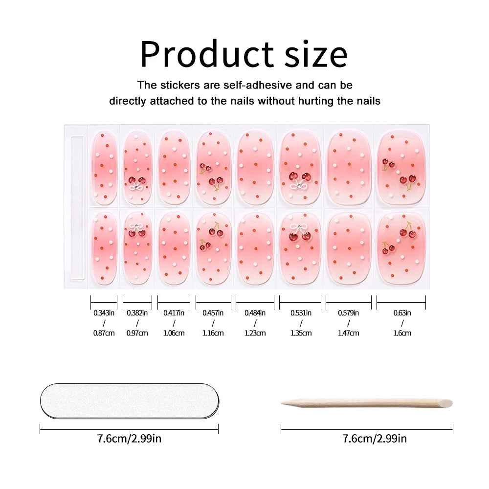 16Tips Pink Red French UV-Free Gel Nail Stickers Sparkly Shinning Qme
