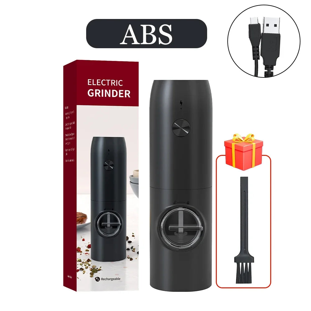 Electric Pepper Powder Grinder USB Rechargeable Salt Adjustable Qme USB Black