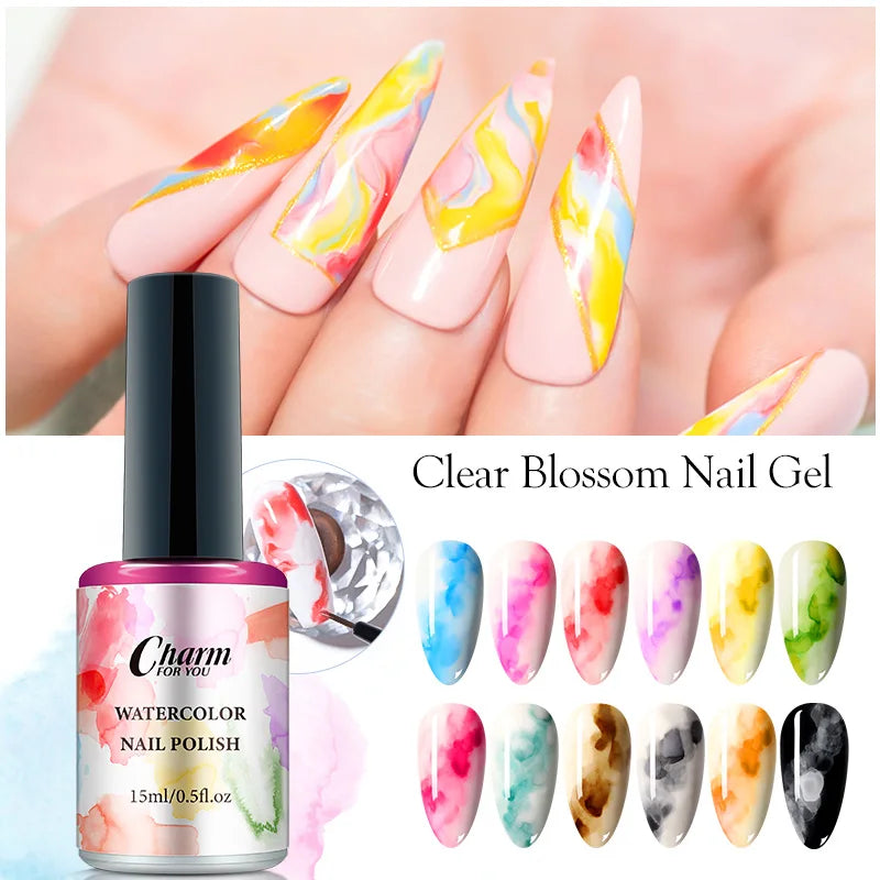 Clear Blooming Nail Gel Watercolor Marble Blossom Polish Spreading Qme
