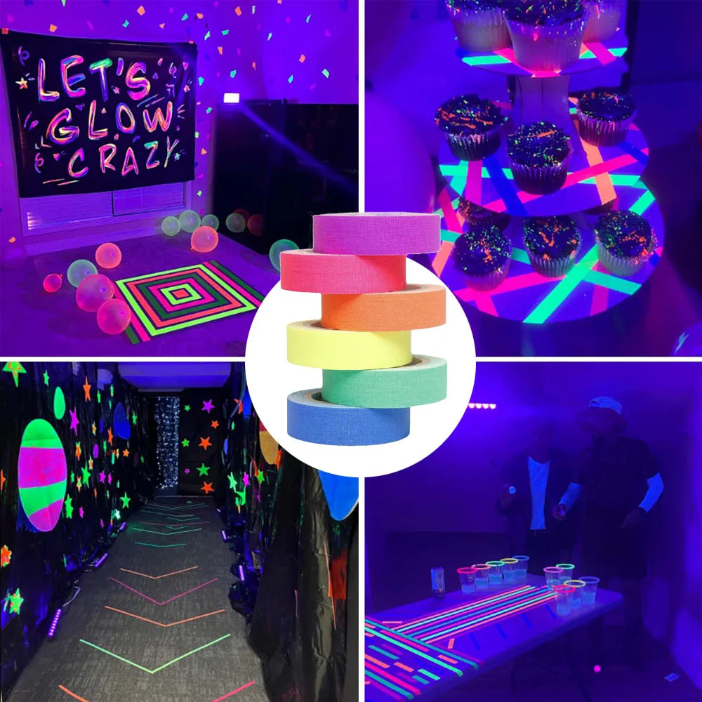 2 Rolls UV Blacklight Reactive Fluorescent Cloth/Neon Gaffer Tape, Super Bright Spike Tape for Glow Party Supplies Qme