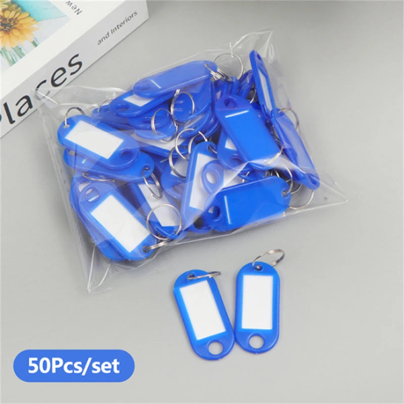 50pcs Colorful Plastic Tags Hotel Number Classification Card Key Tags Label Name Baggage Tag ID Name Tags With Split Ring Qme blue
