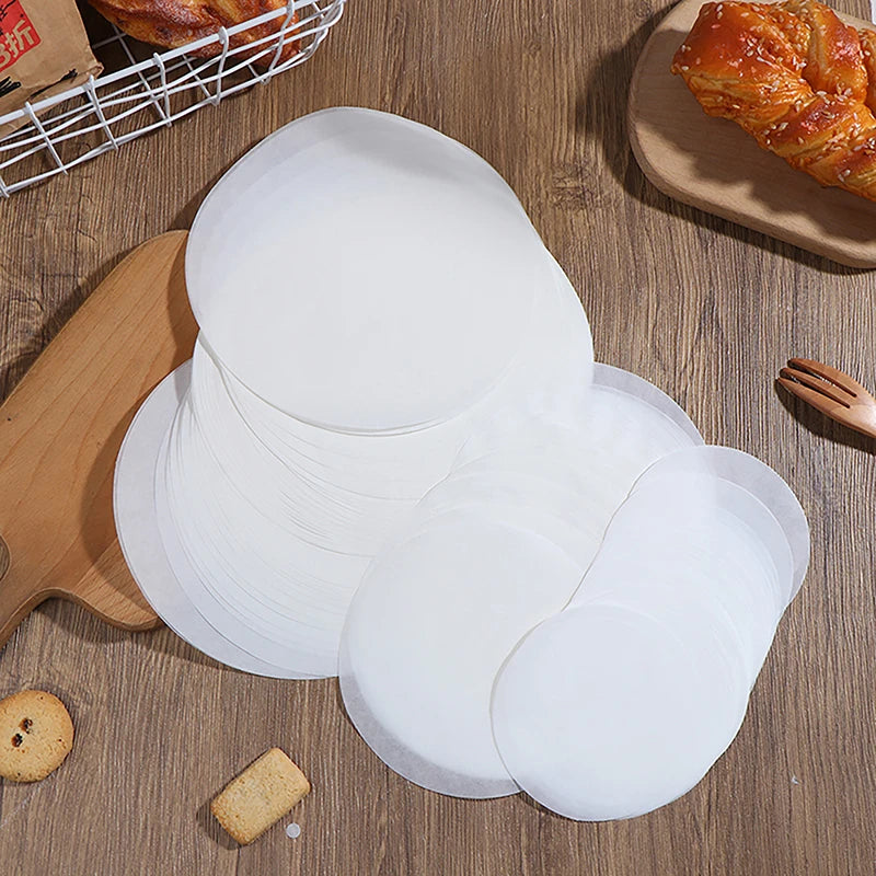 50Pcs Baking Oiled Paper Circle Parchment Paper Multifunction Liner BBQ Oven Patty Hamburger Paper Steamer Liners Baking Tool Qme