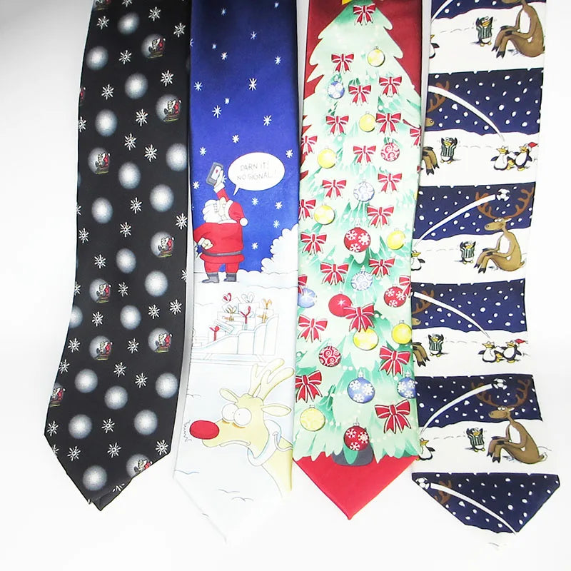 Luxury Silk Tie Man Green Wide Necktie Print Red Black Deer Sleigh Qme